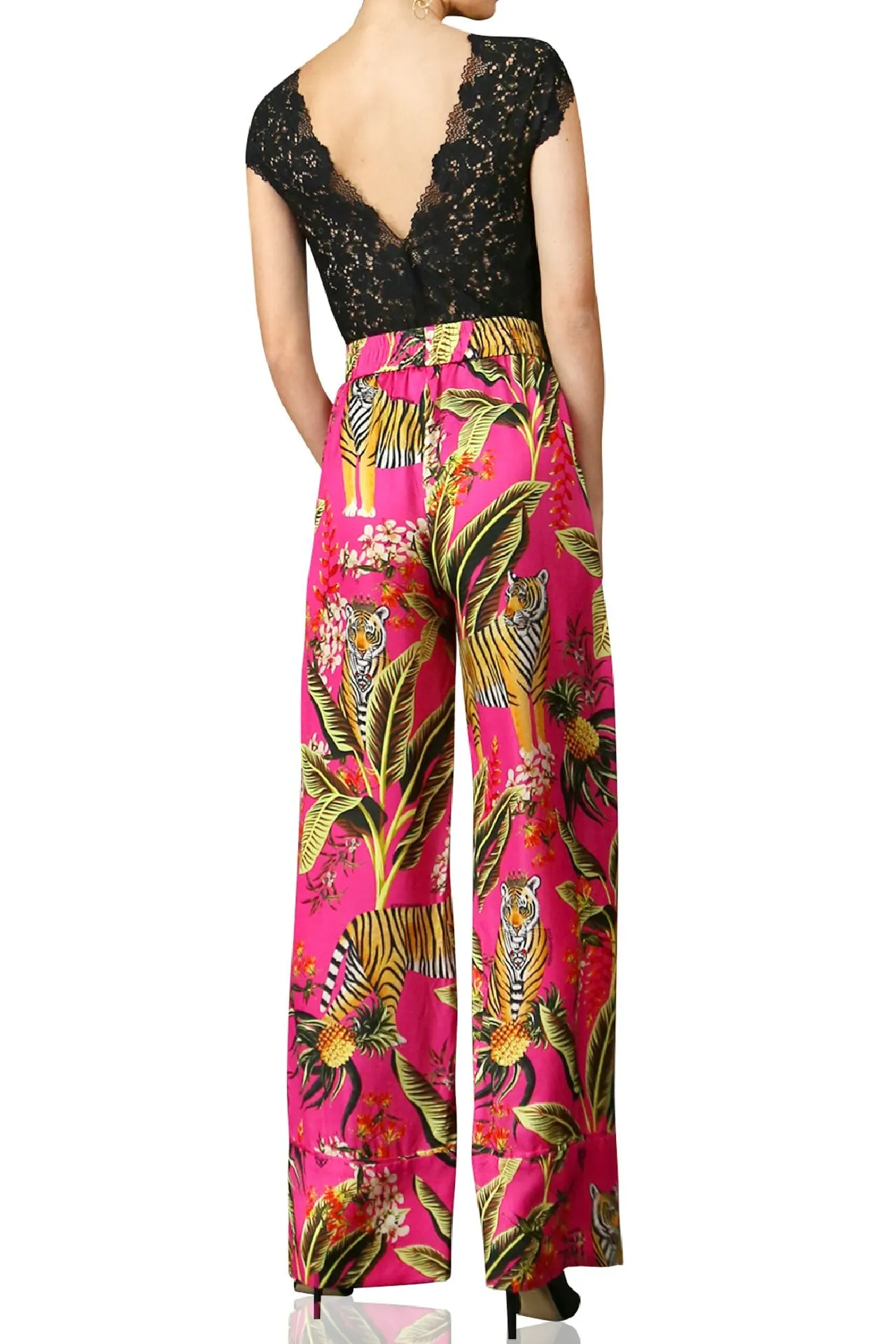 Fuchsia Straight Leg Pants-Printed
