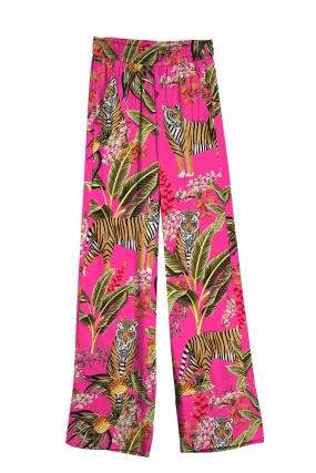 Fuchsia Straight Leg Pants-Printed