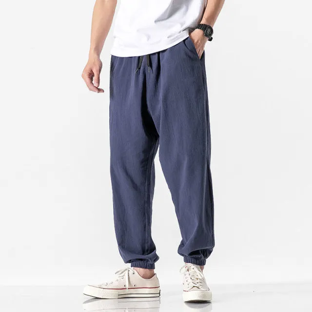 GbolsosMrGB Cotton Linen Man's Joggers 2021 Men Solid Color Casual Harem Pants Baggy Male Solid Color Pants Men Clothing