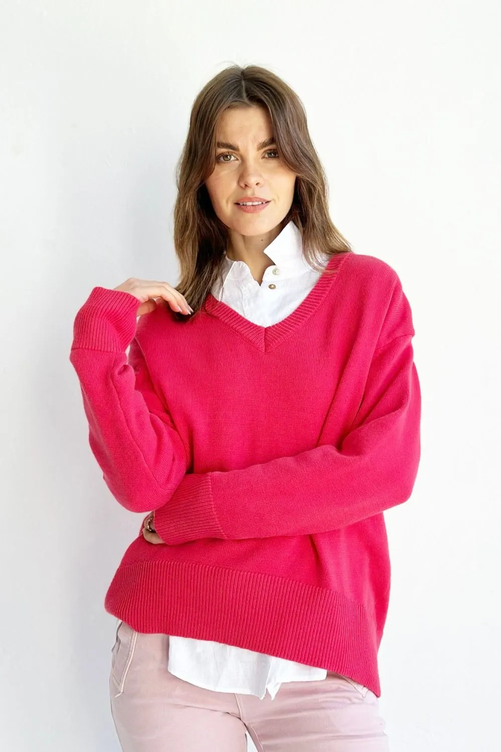 Georgie v-neck - Hot Pink