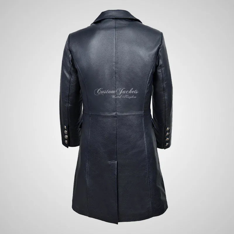 GERMAN Style 3/4 Length Mens Leather Long Coat