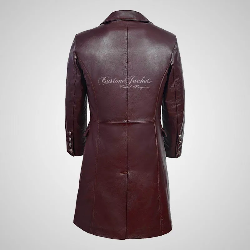 GERMAN Style 3/4 Length Mens Leather Long Coat