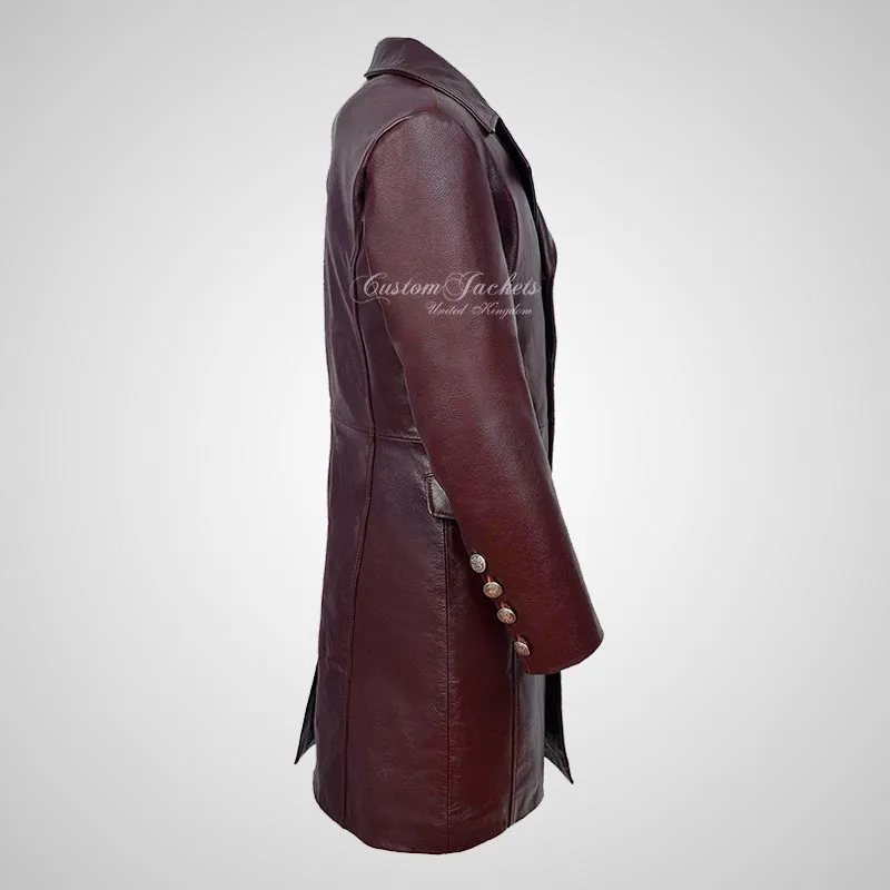 GERMAN Style 3/4 Length Mens Leather Long Coat
