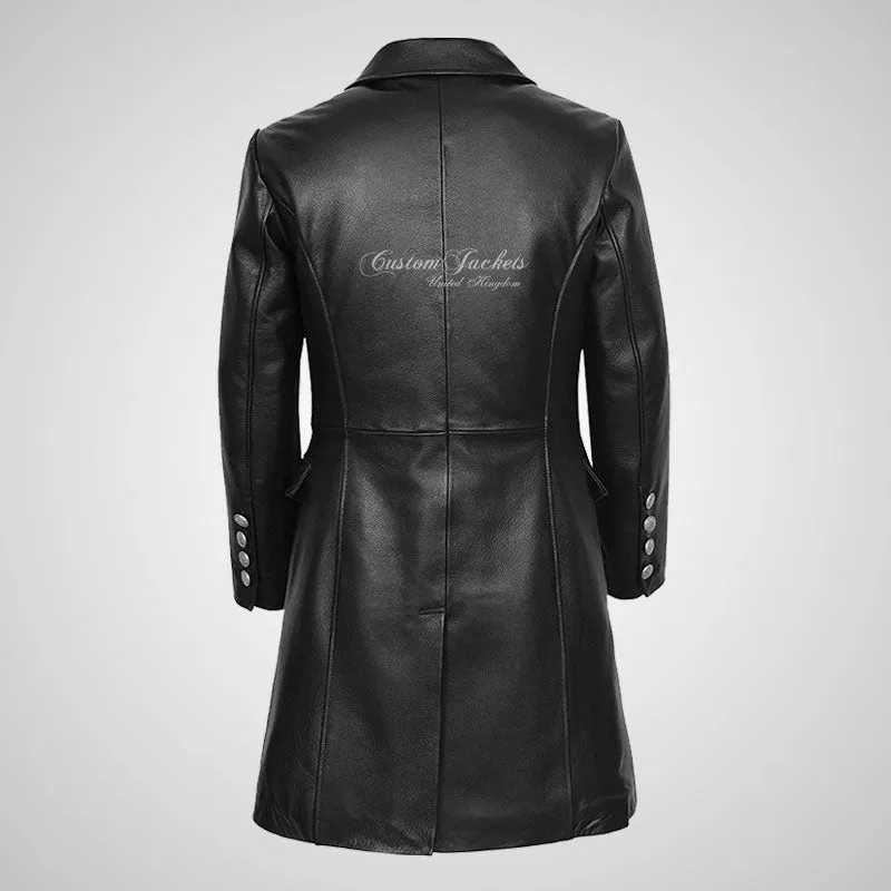 GERMAN Style 3/4 Length Mens Leather Long Coat