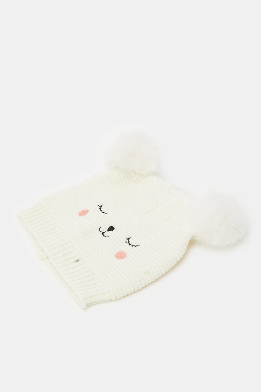 Girls Grey And Cream Beanies Set (Pack of 2)