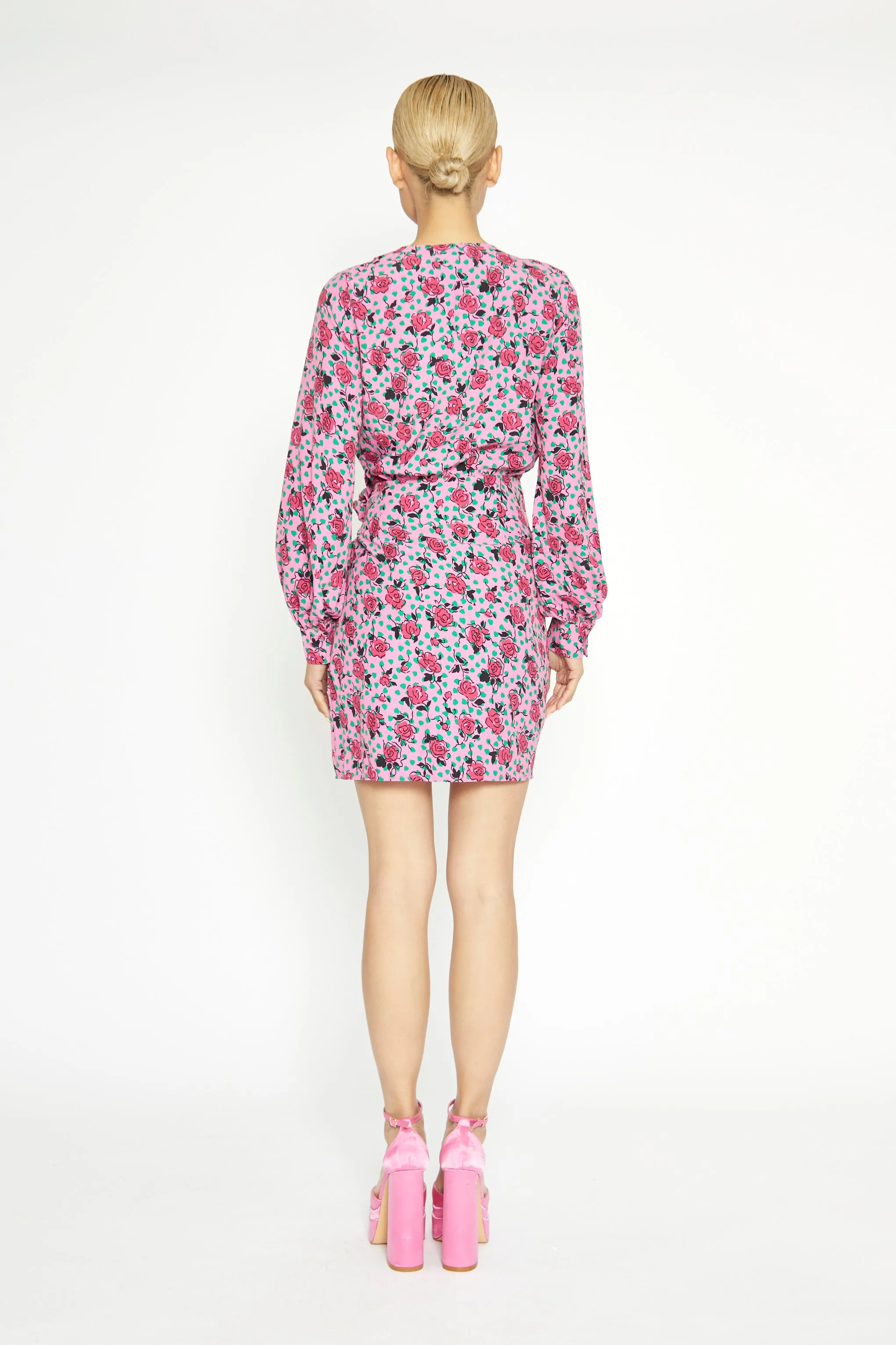 Glamorous Pink Multi Rose Mini Wrap Dress