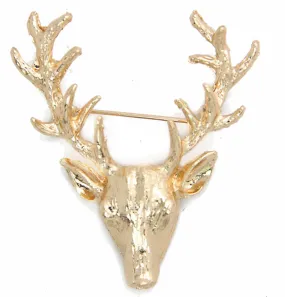 Gold Reindeer Stag Christmas Brooch