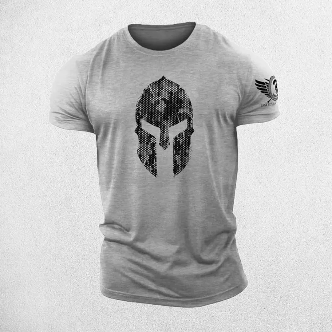GPW 3D Printed Spartan Helmet Gym T-Shirt - Hex Camo Tough Guy Tee