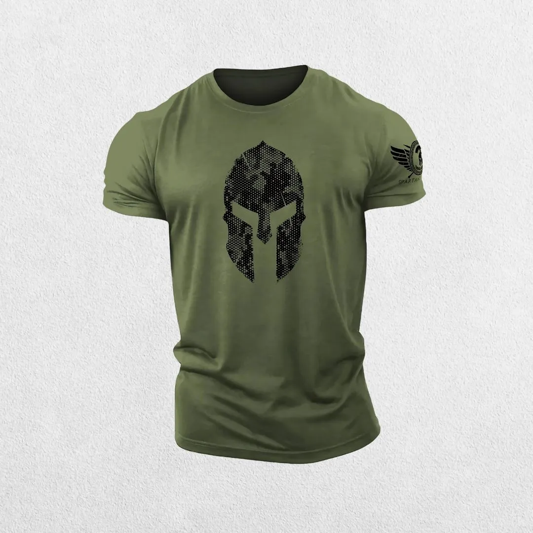 GPW 3D Printed Spartan Helmet Gym T-Shirt - Hex Camo Tough Guy Tee
