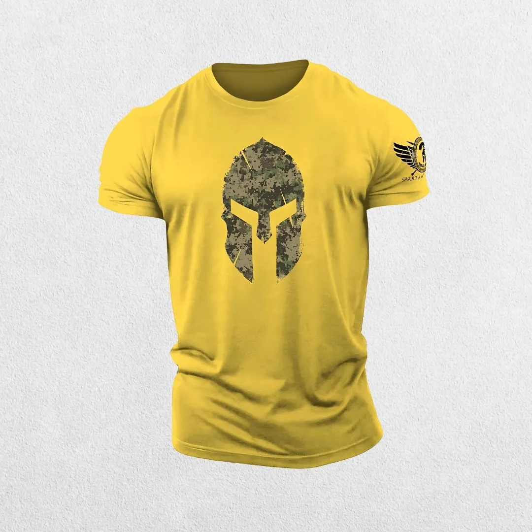 GPW 3D Printed Spartan Helmet Gym T-Shirt - Hex Camo Tough Guy Tee