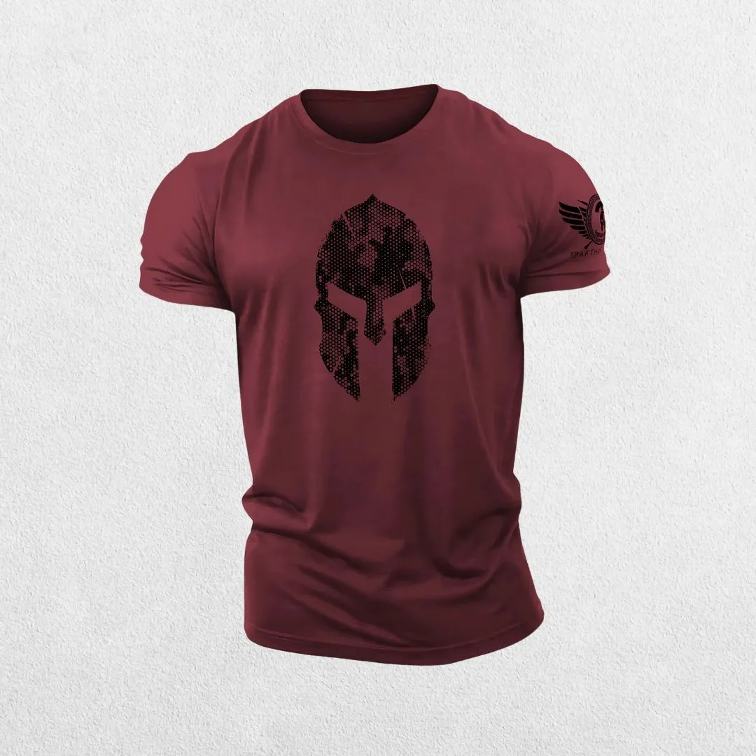 GPW 3D Printed Spartan Helmet Gym T-Shirt - Hex Camo Tough Guy Tee