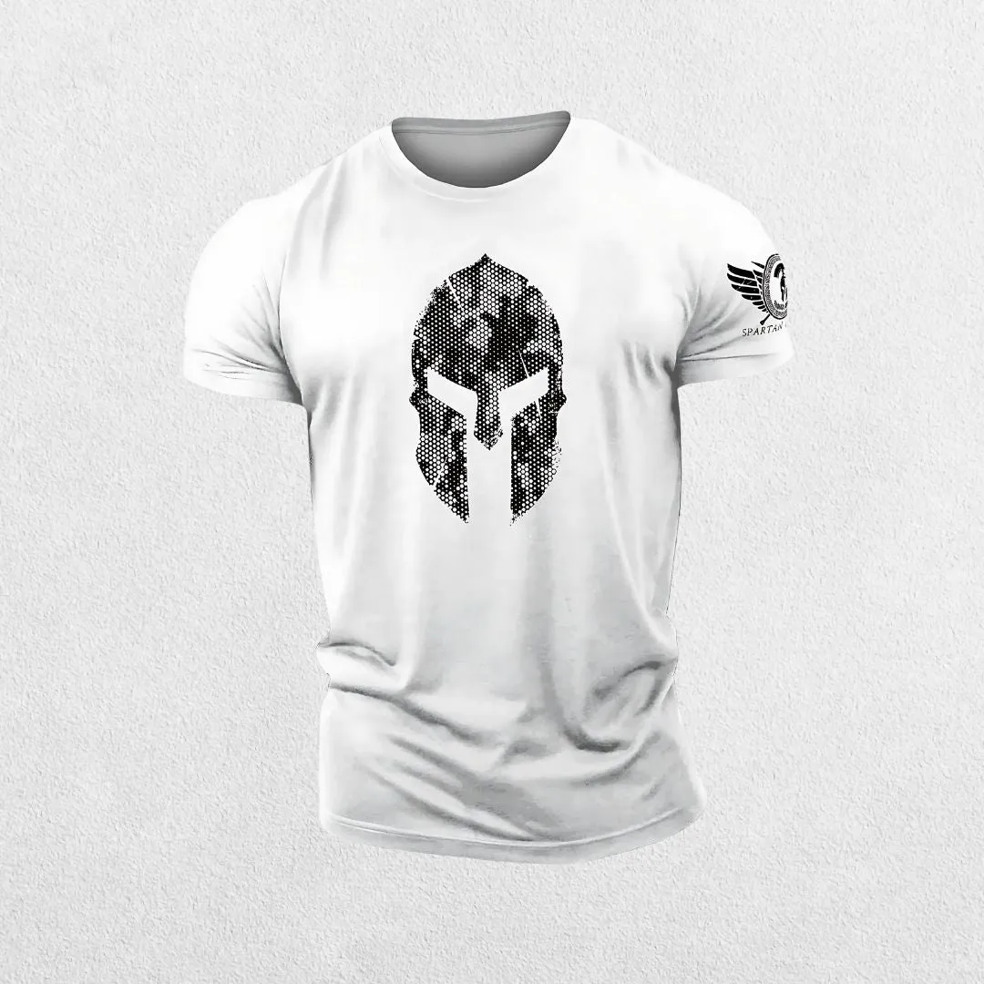 GPW 3D Printed Spartan Helmet Gym T-Shirt - Hex Camo Tough Guy Tee