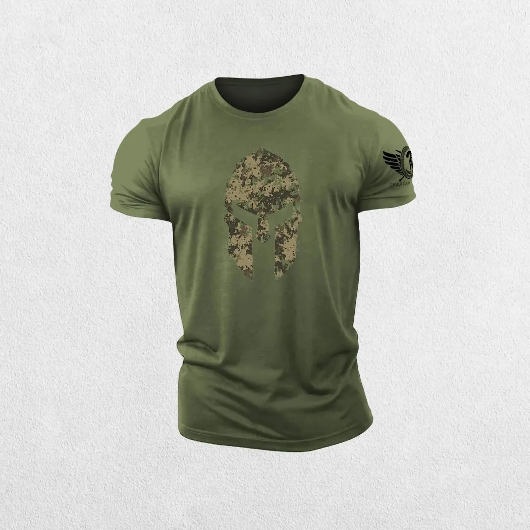 GPW 3D Printed Spartan Helmet Gym T-Shirt - Hex Camo Tough Guy Tee