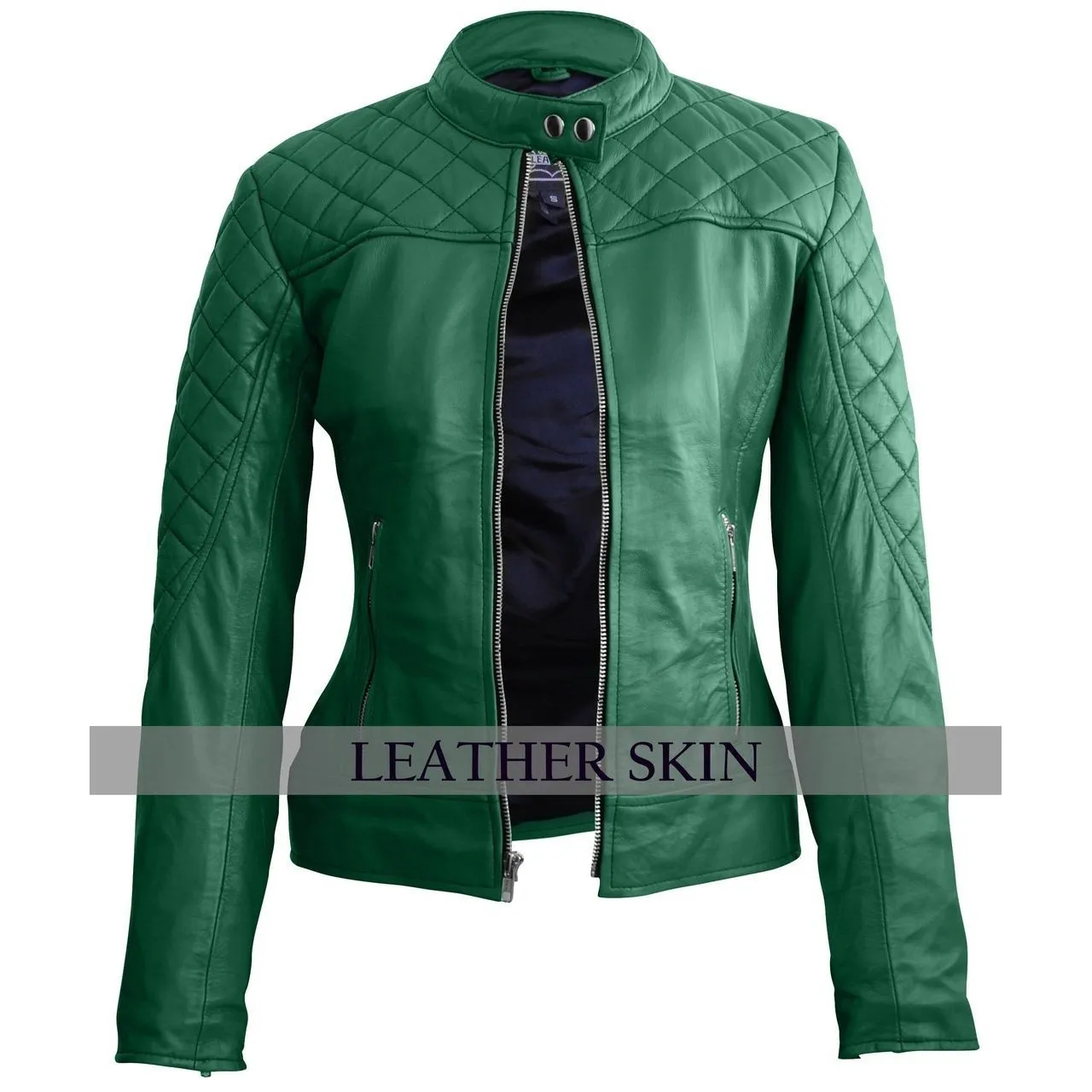 Green Quilted Genuine Leather Jacket