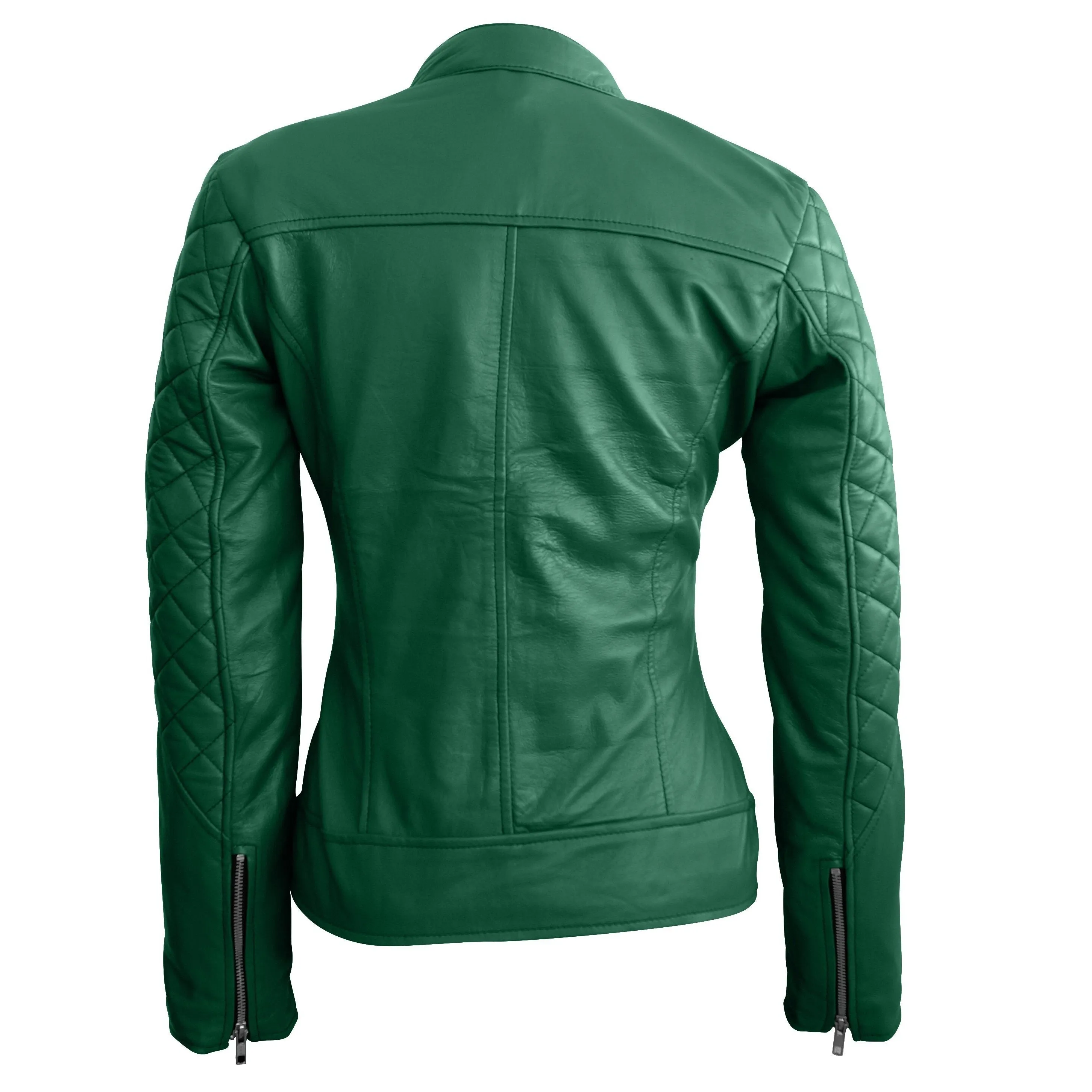 Green Quilted Genuine Leather Jacket