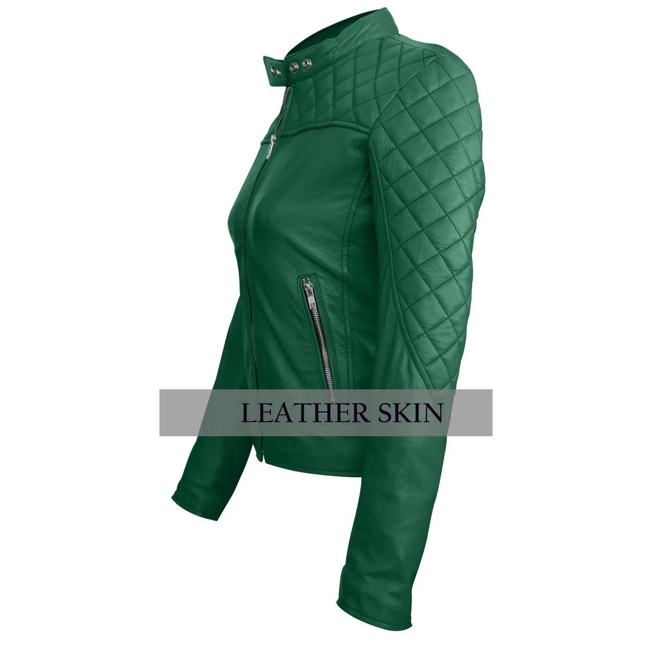 Green Quilted Genuine Leather Jacket