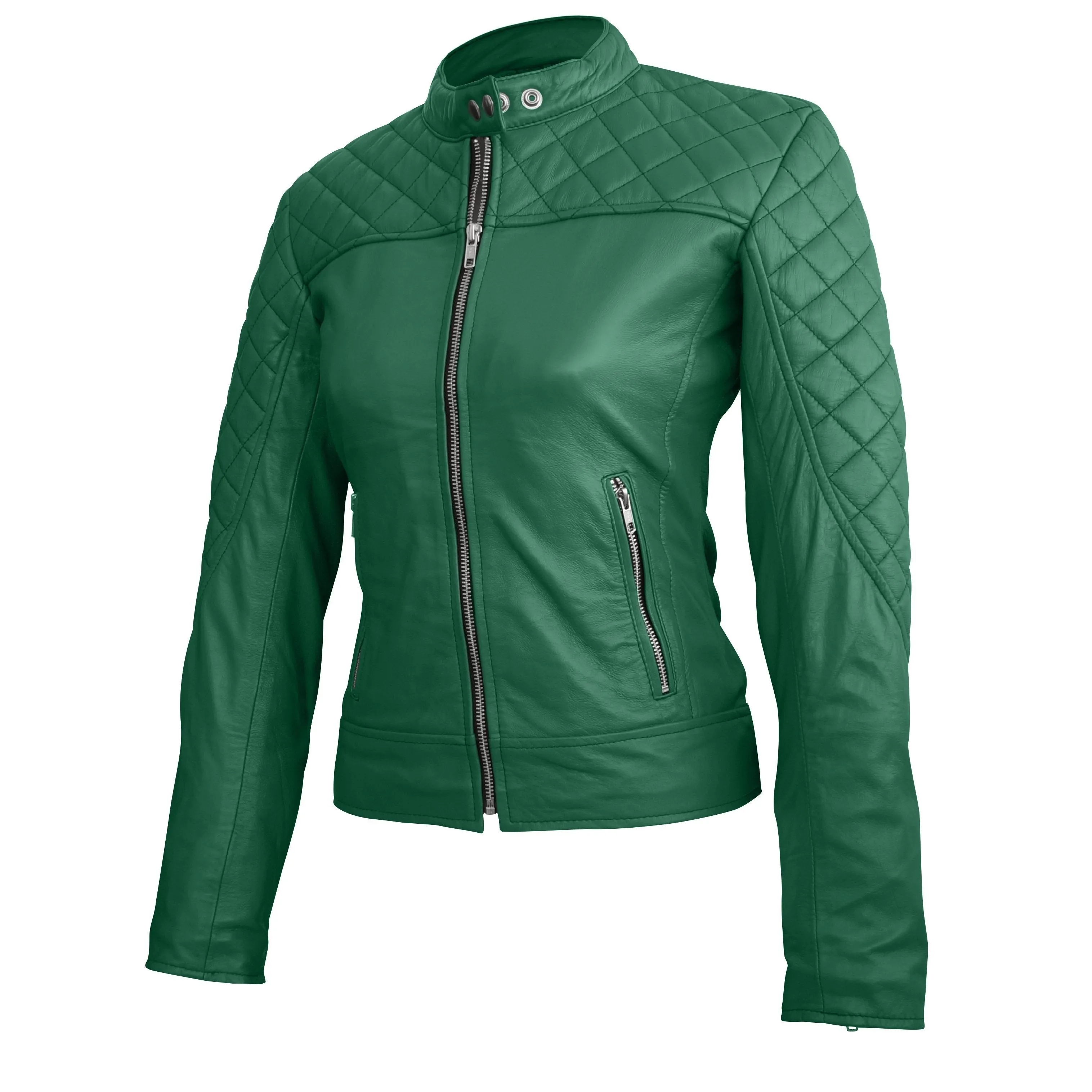 Green Quilted Genuine Leather Jacket