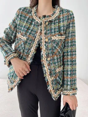 Green Tweed Jacket Cardigan Short Coat