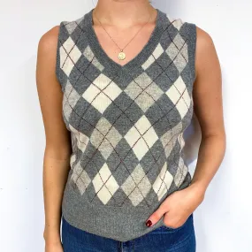 Grey Argyle Cashmere V-Neck Tank Top Small