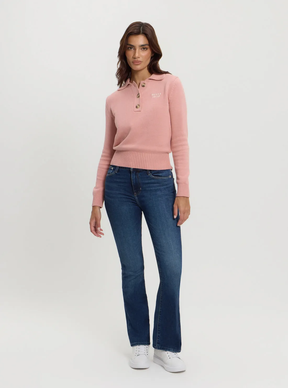 Guess Jeans Pink Polo Knit Jumper