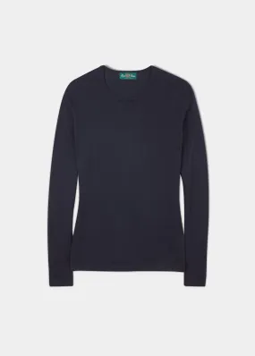 Hannah Ladies Cotton Cashmere Crew Neck Jumper In Dark Navy