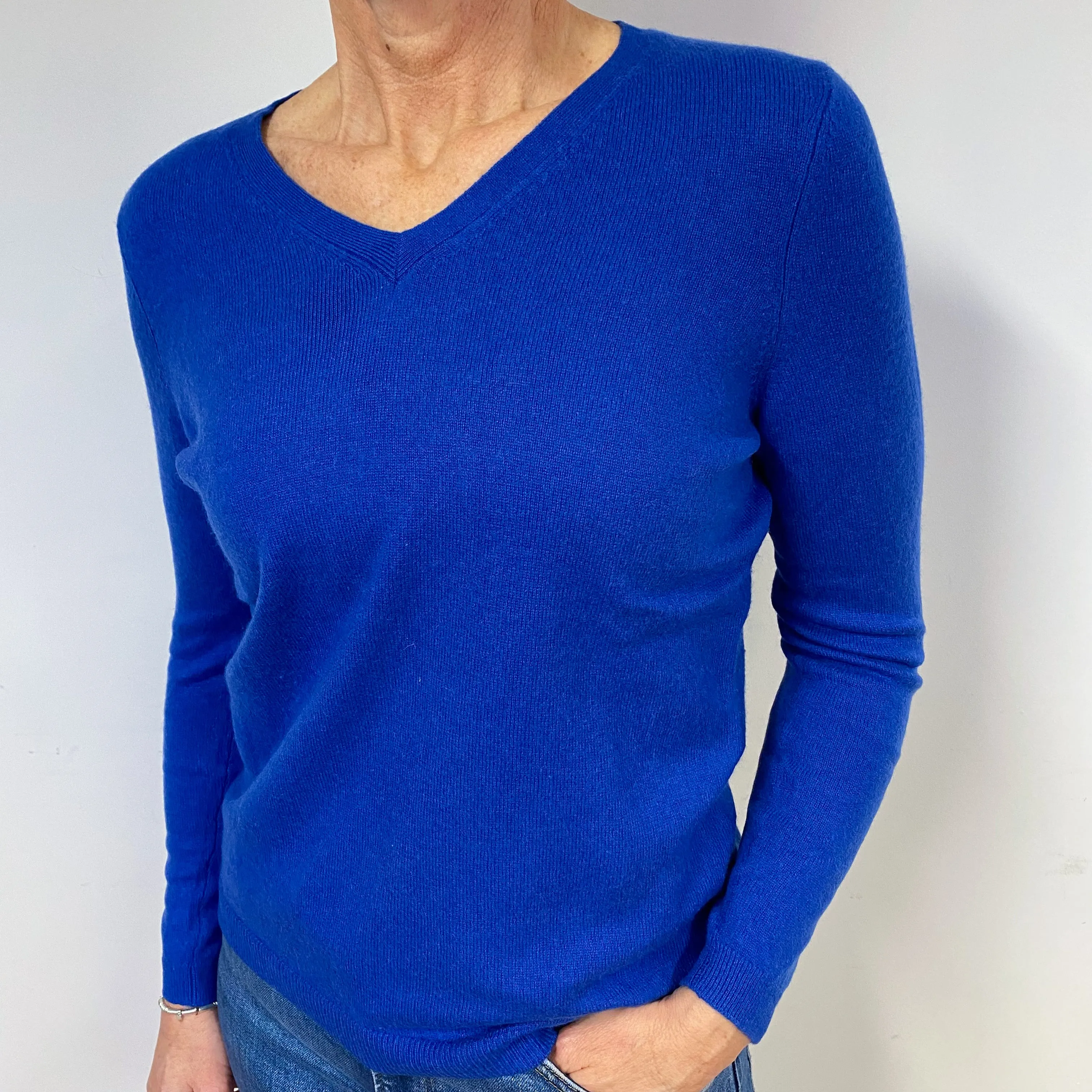 Indigo Blue Cashmere V-Neck Jumper Medium/Petite