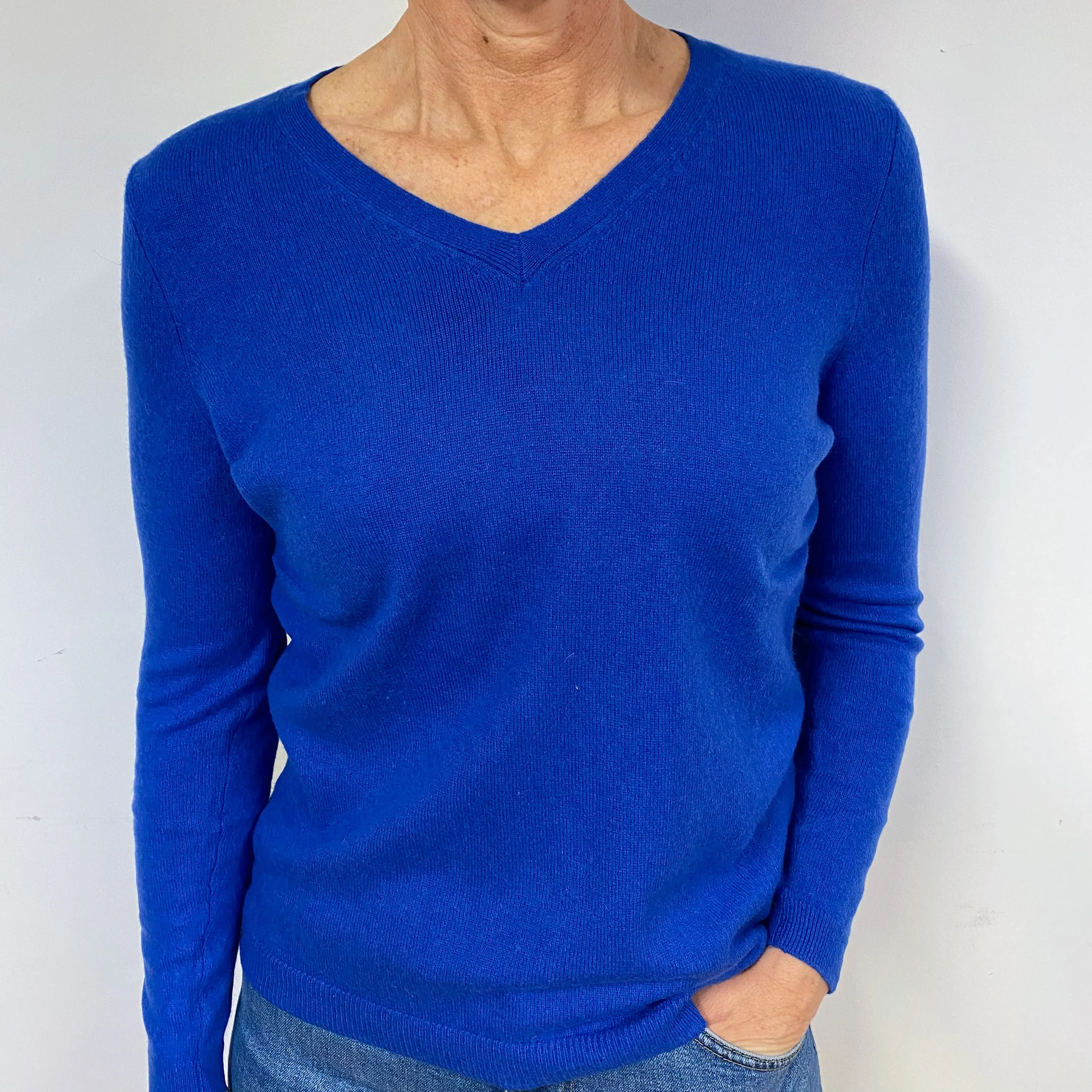 Indigo Blue Cashmere V-Neck Jumper Medium/Petite