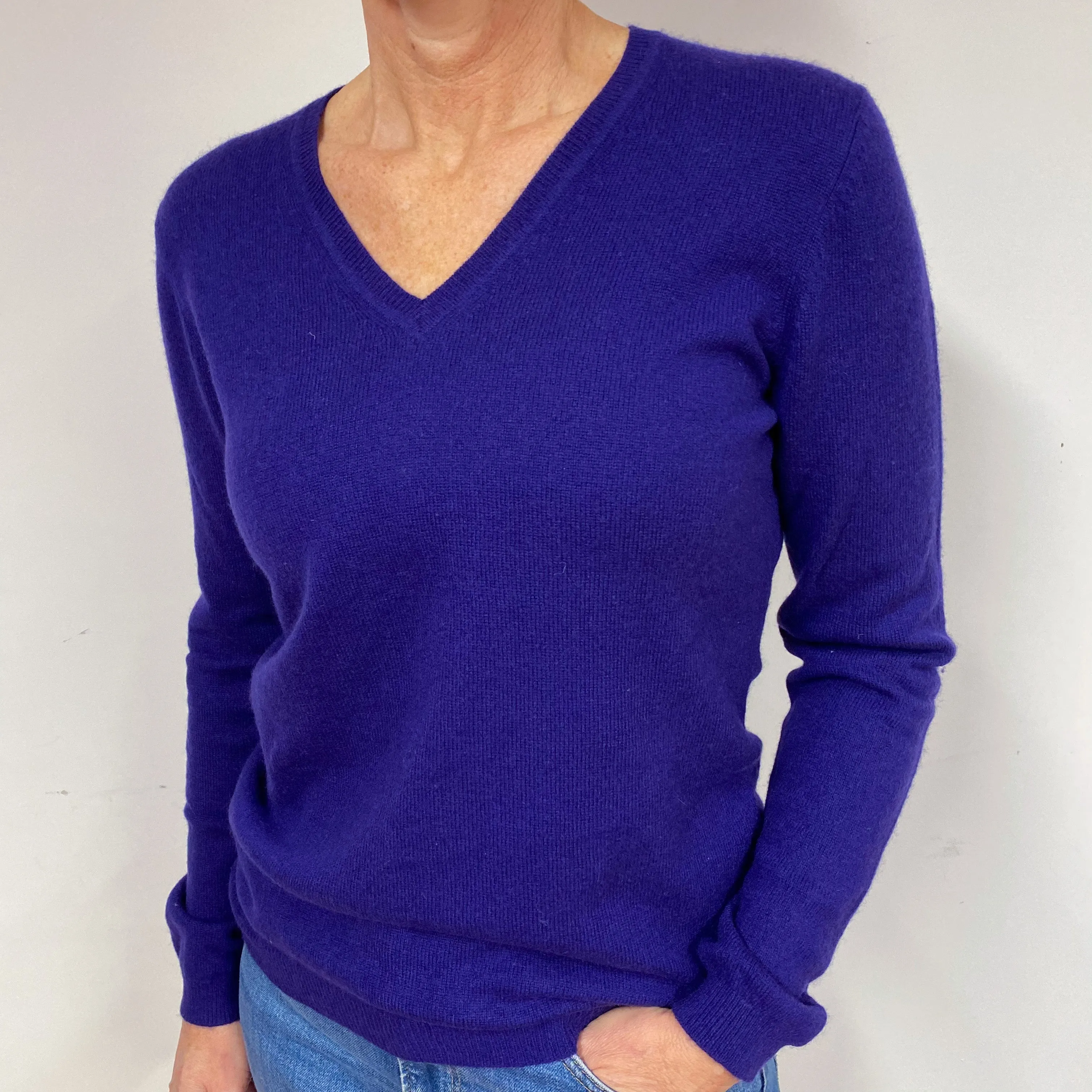 Iris Purple Cashmere V-Neck Jumper Medium