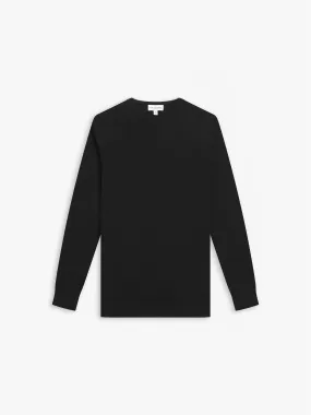 Italian Merino Wool Crew Neck Jumper - Black