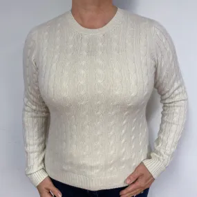 Ivory Cable Cashmere Crew Neck Jumper Large