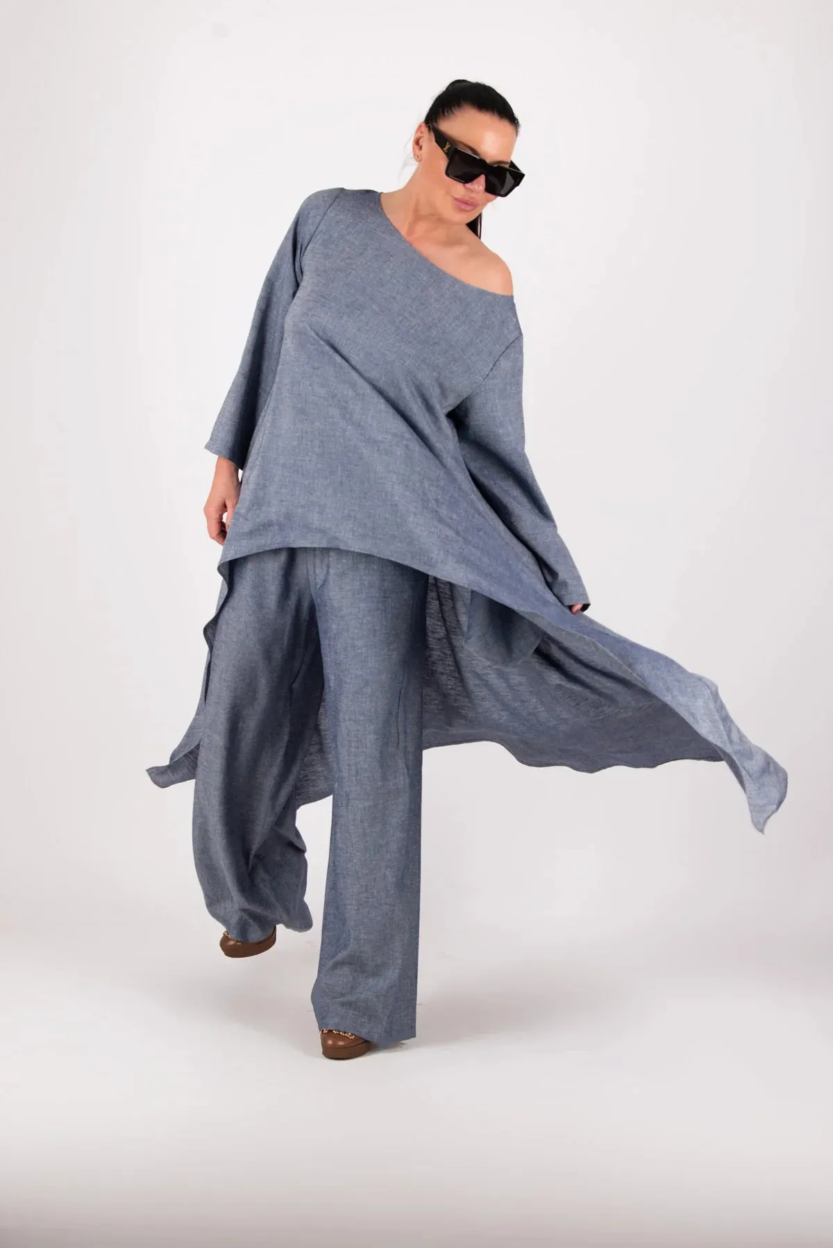JESIKA JEANS BLUE WIDE LINEN PANTS