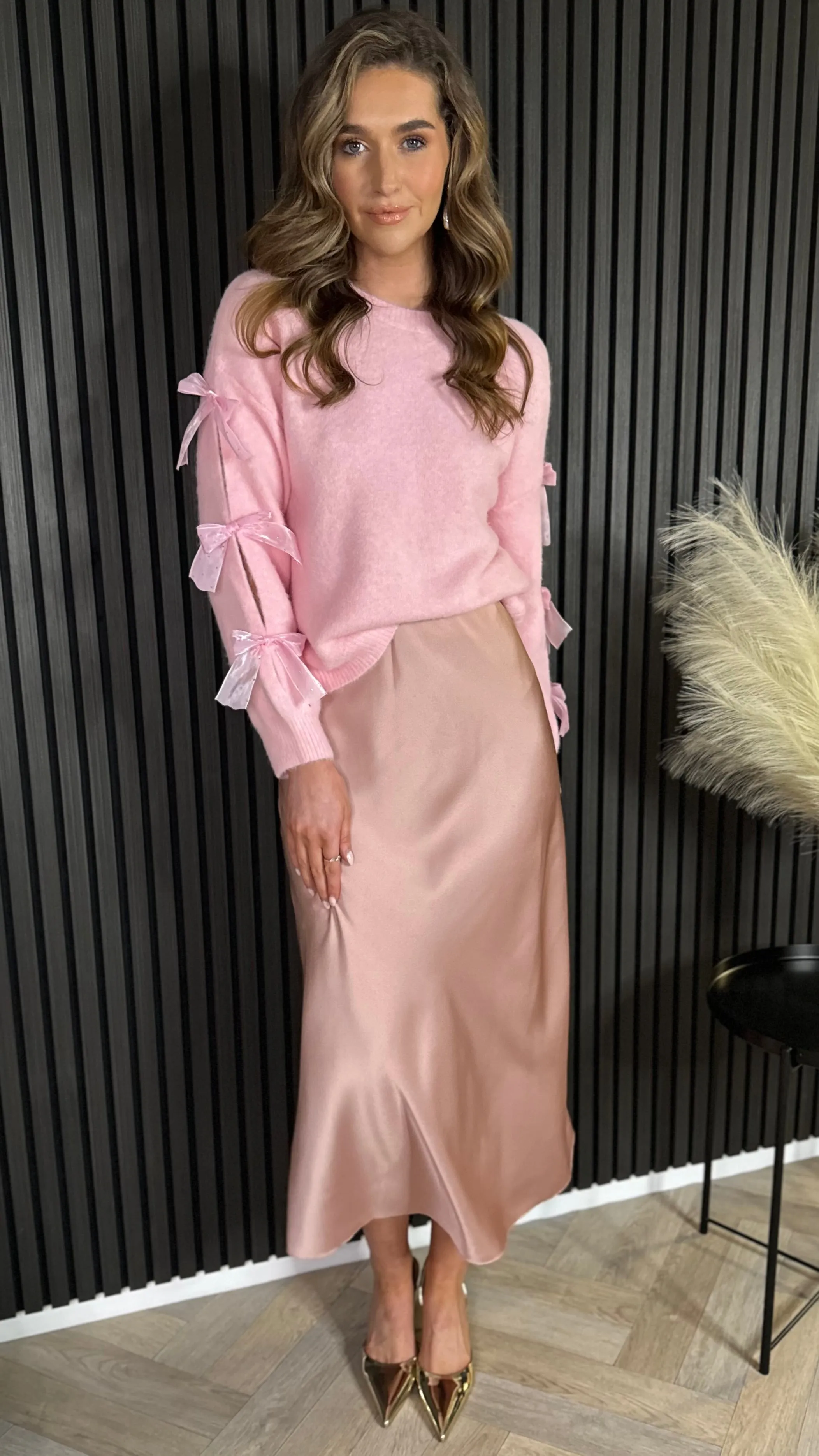 Julie Pink Bow sleeve Detail Jumper
