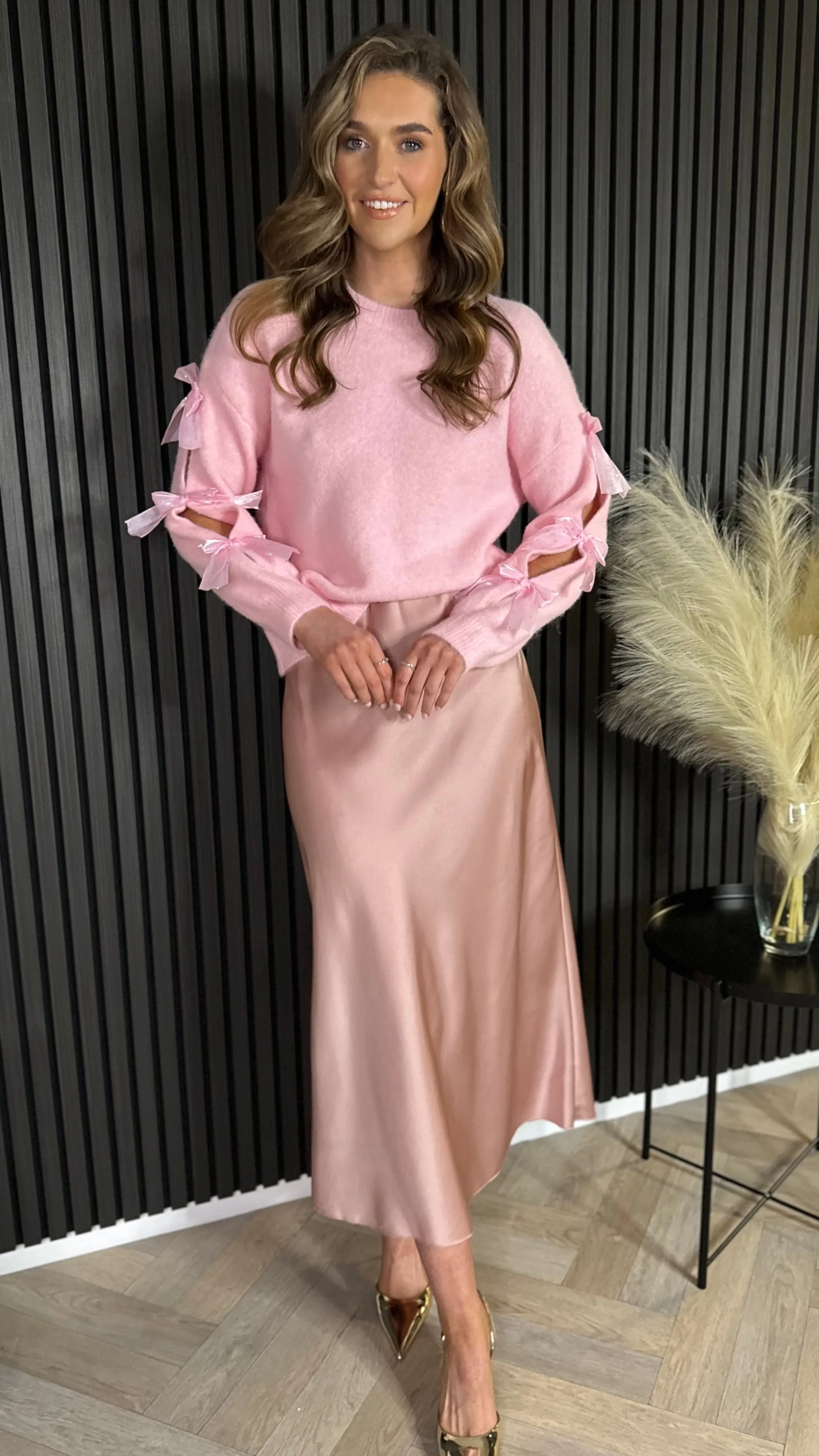 Julie Pink Bow sleeve Detail Jumper