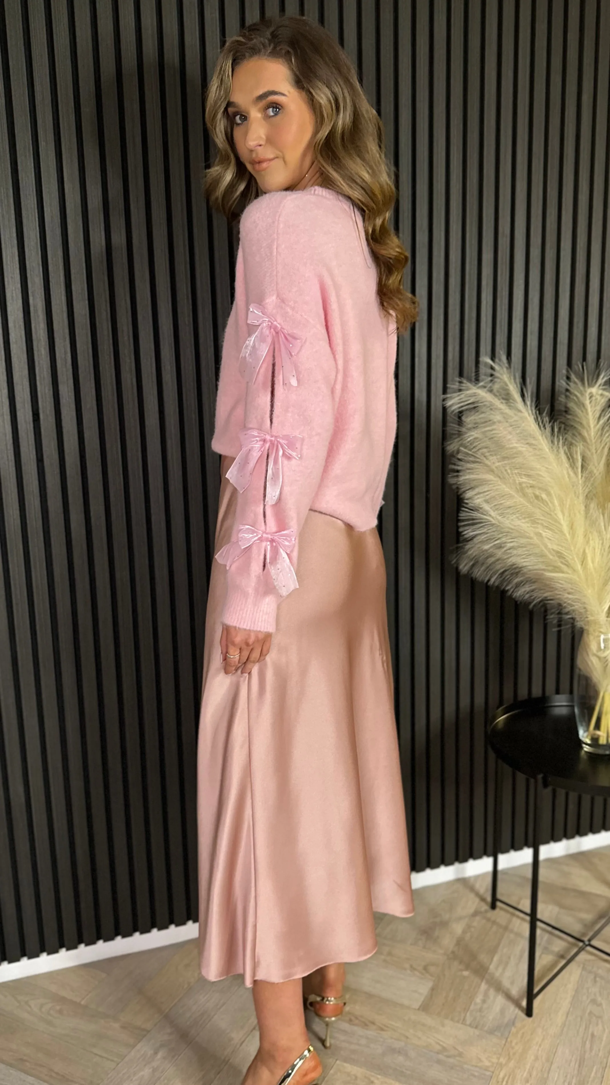Julie Pink Bow sleeve Detail Jumper