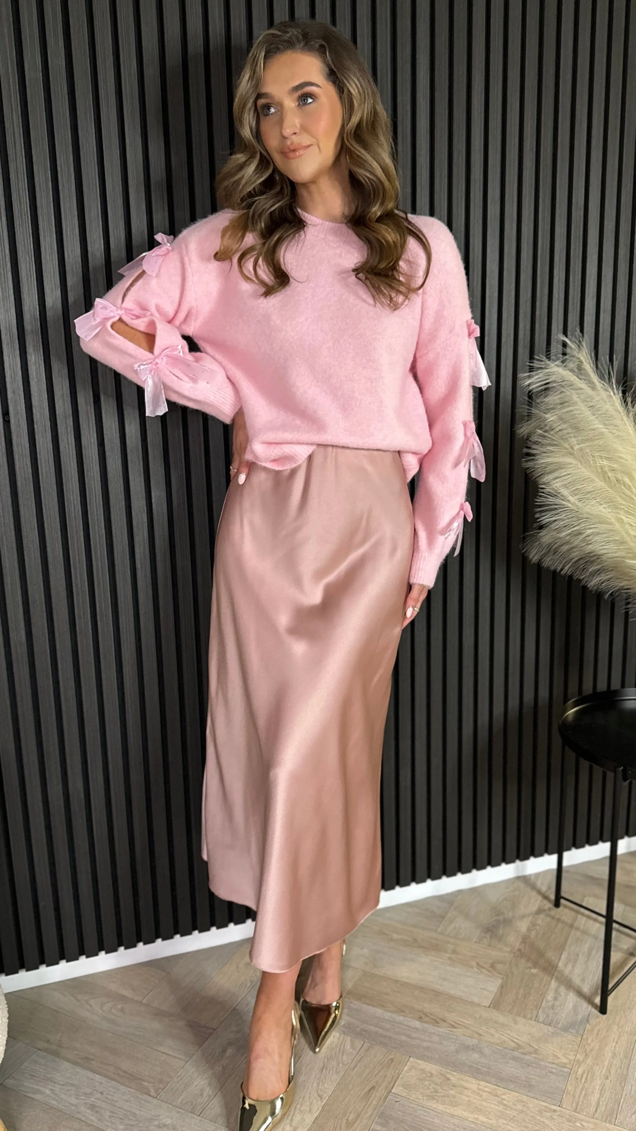 Julie Pink Bow sleeve Detail Jumper