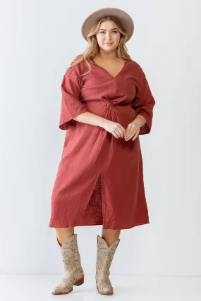 Junior Plus Textured Cotton Wrap Detail Midi Dress