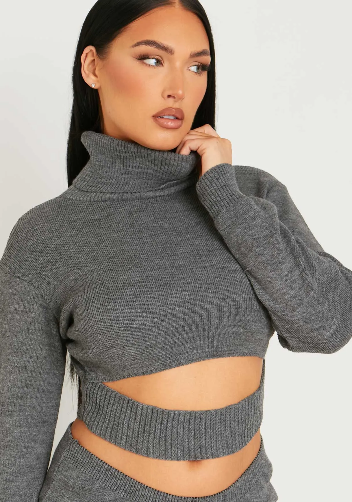 Keilani Grey Knitted Crop Jumper Co-ord