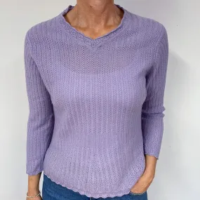 Lavender Purple Lace Cashmere V-Neck Jumper Medium