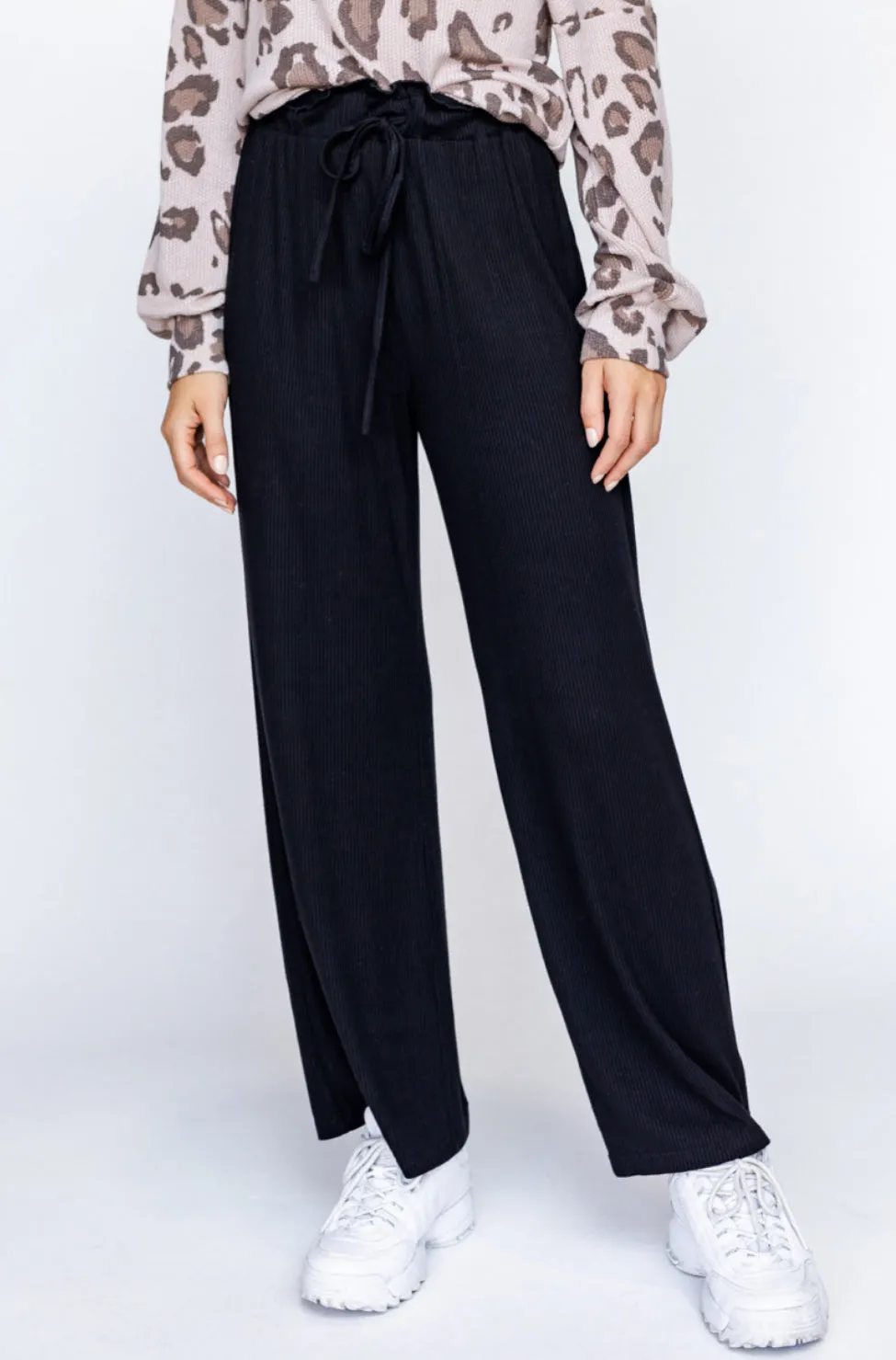 Lettuce Hem Waist Wide Leg Pants