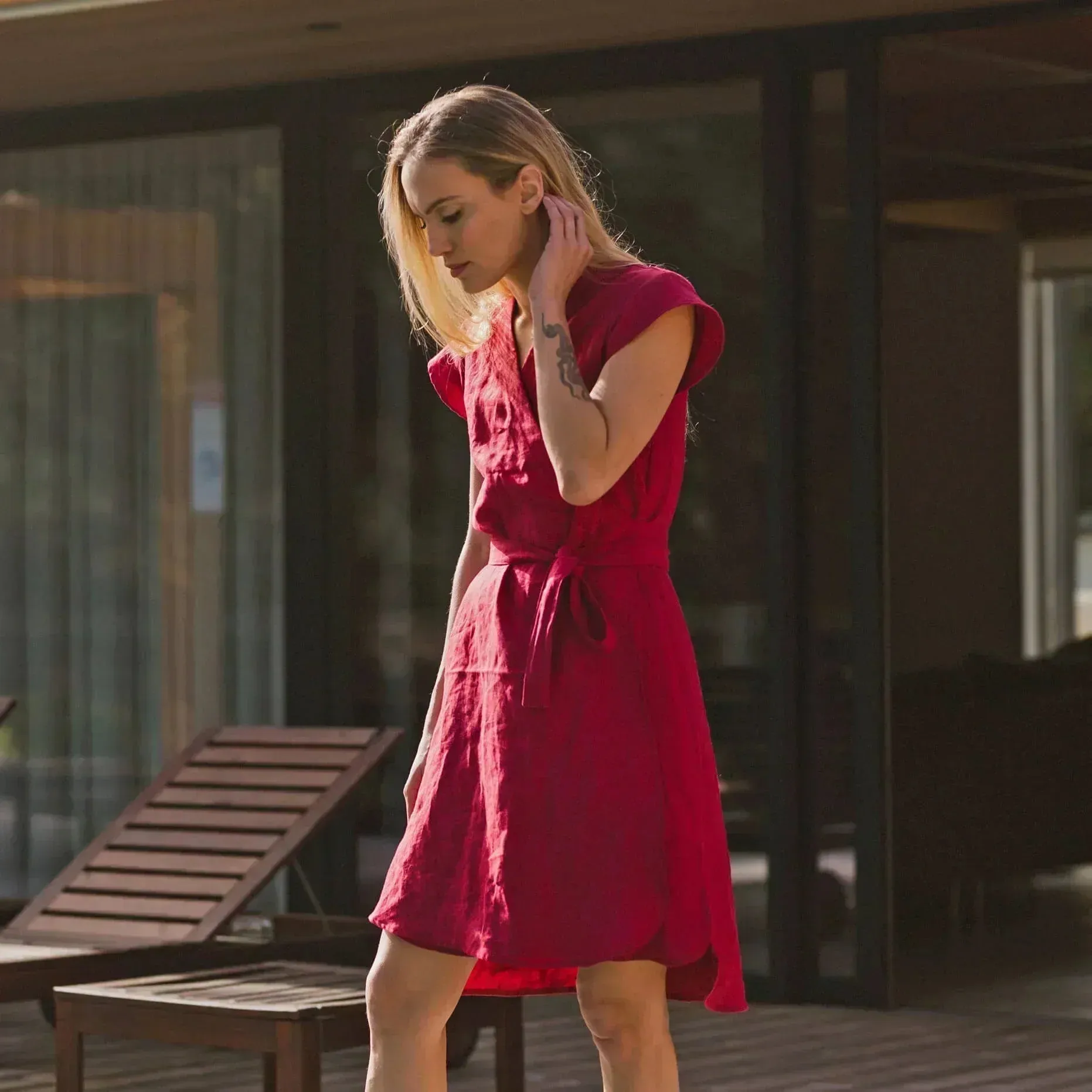 Linen wrap dress nude - Máia