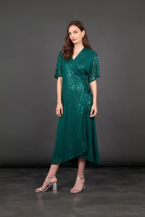 Liv Wrap Dress - Green, Sequin