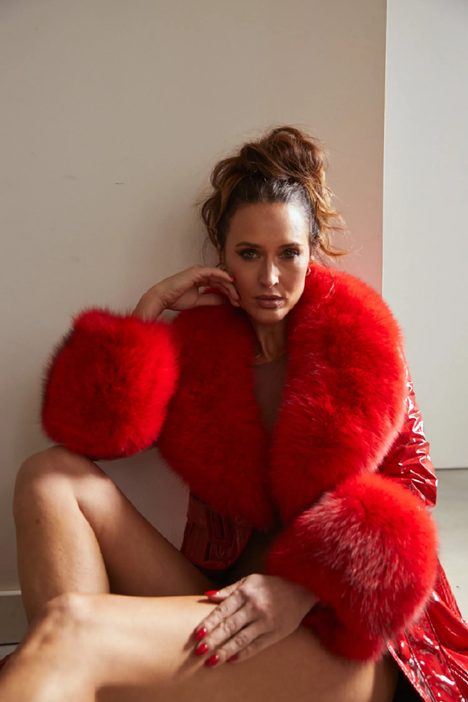 London Patent Coat in Ruby