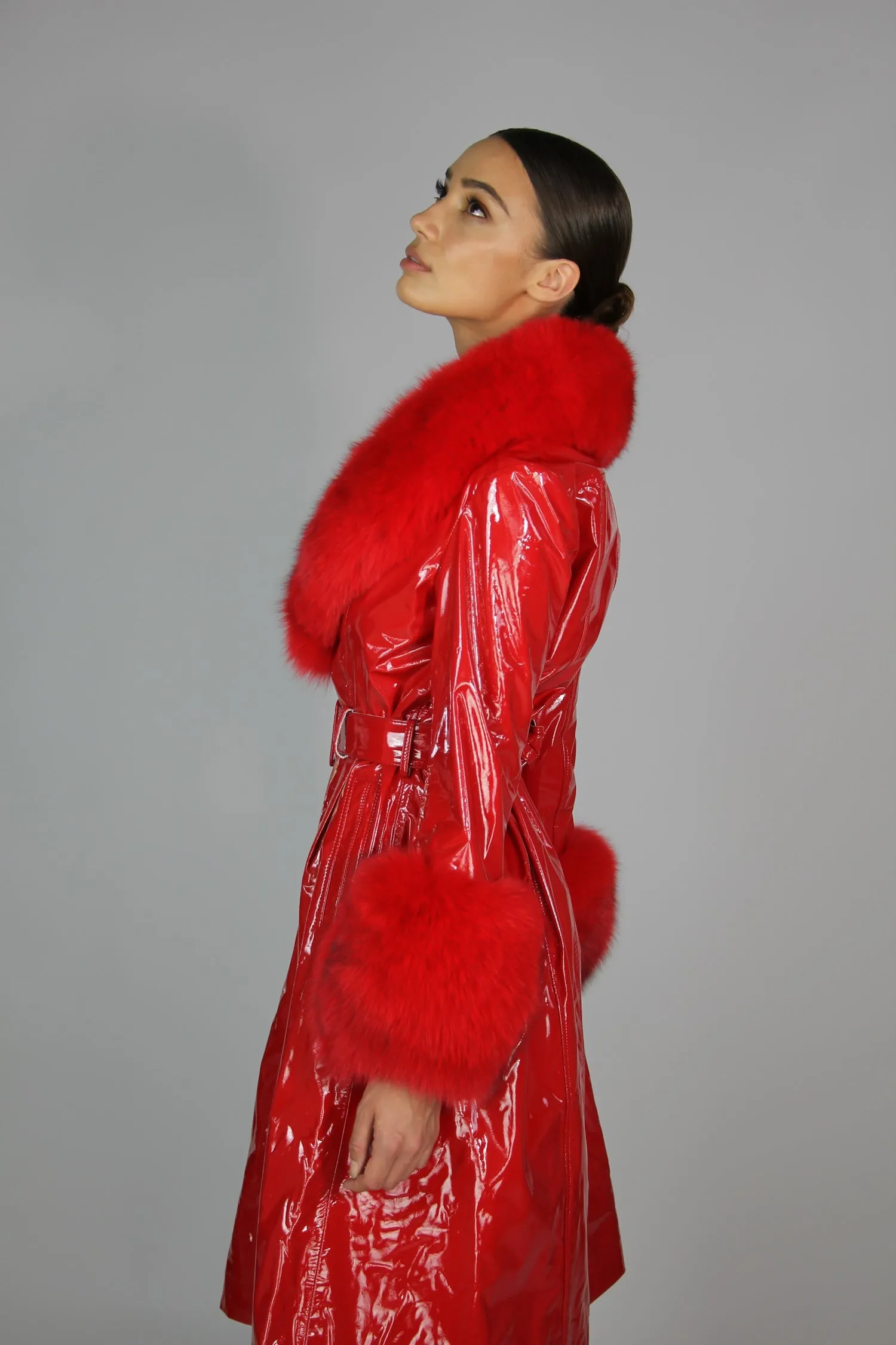 London Patent Coat in Ruby
