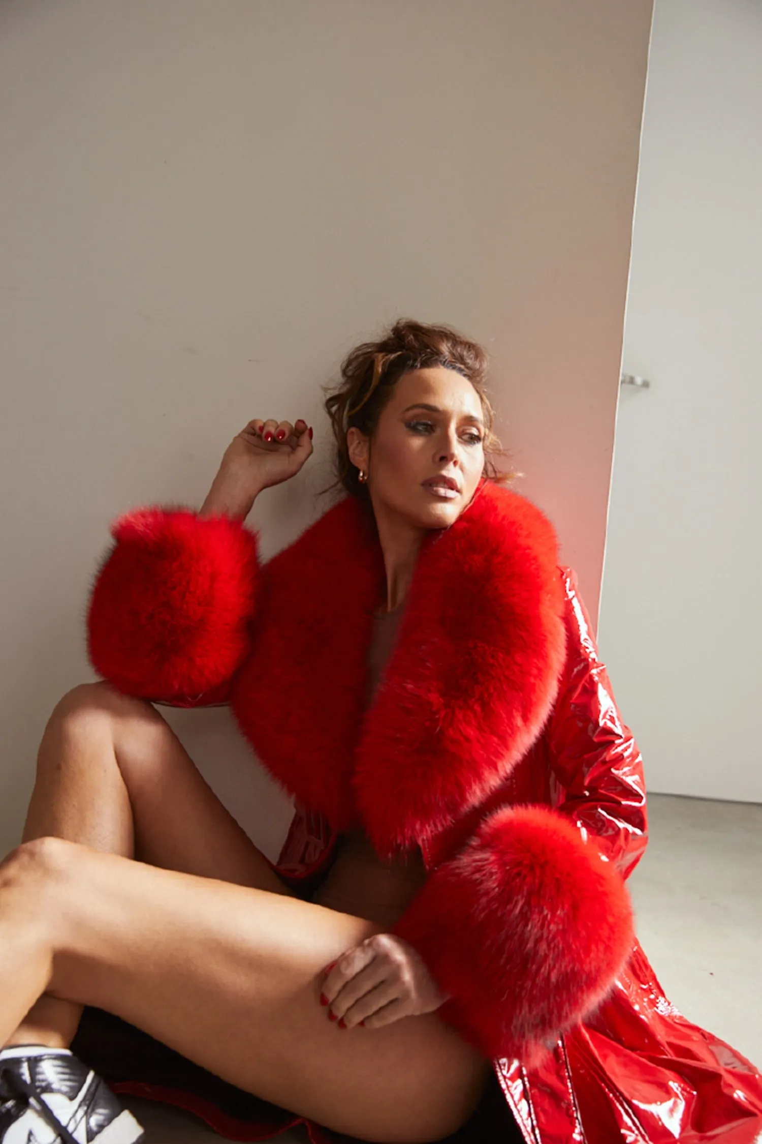 London Patent Coat in Ruby
