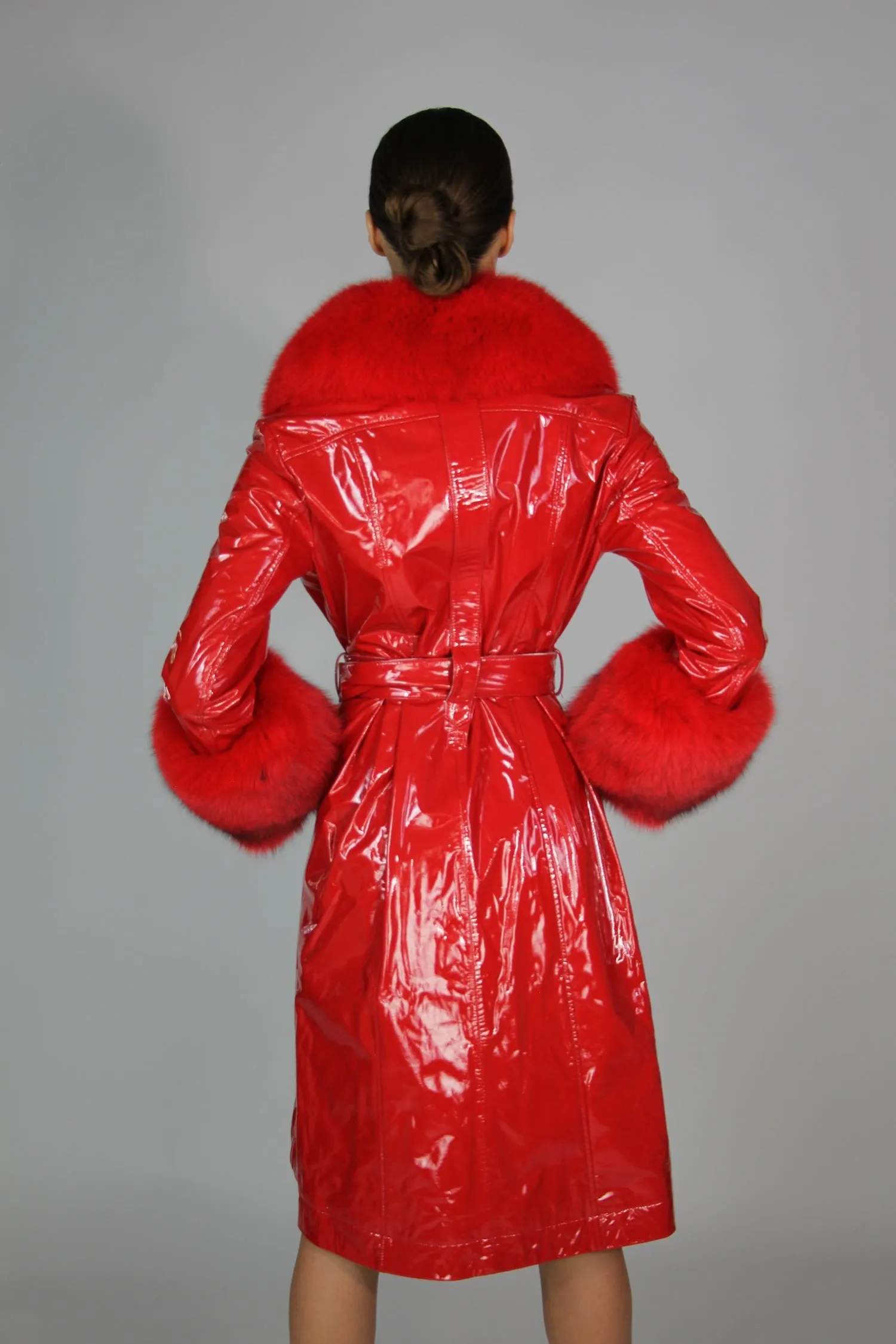 London Patent Coat in Ruby