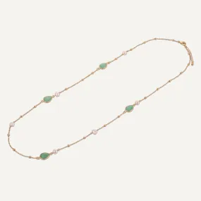 Long Chrysoprase & Pearl Crystal Stone Necklace In Gold-Tone