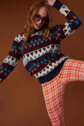 Love Heart Design Blue Cashmere Jumper
