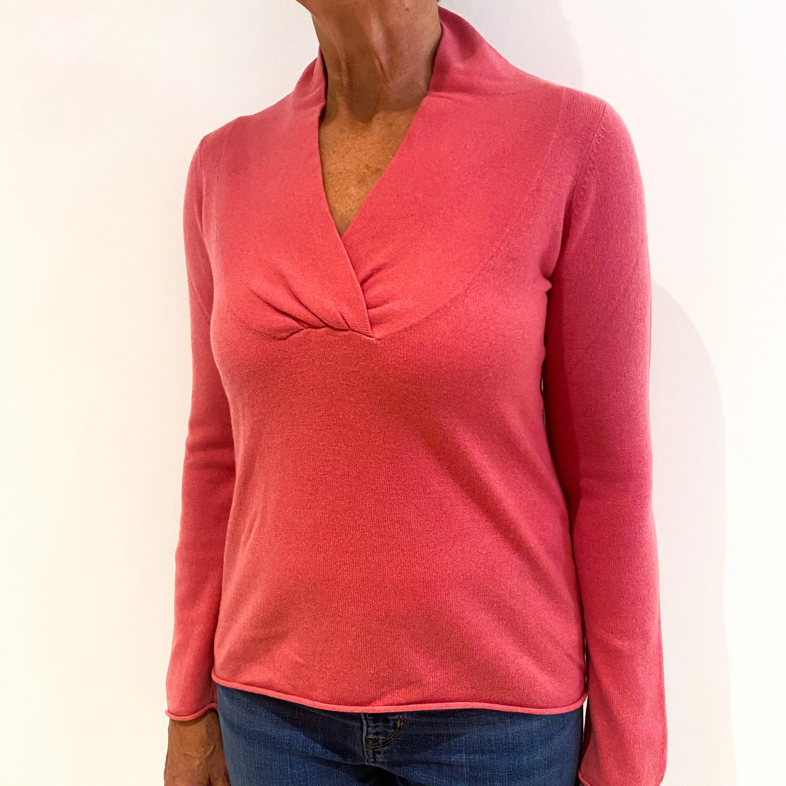 Lupin Pink Cashmere Crossover V-Neck Jumper Medium