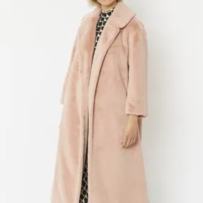 Luxury Faux Fur Maxi Coat - Pale Pink