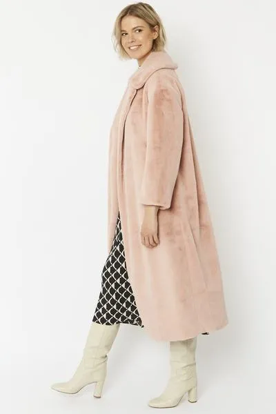 Luxury Faux Fur Maxi Coat - Pale Pink